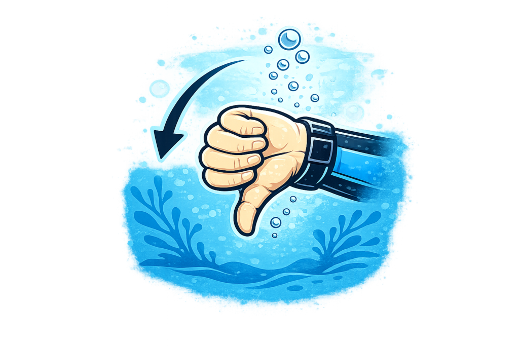 Segnale di discesa in subacquea – pollice in giù