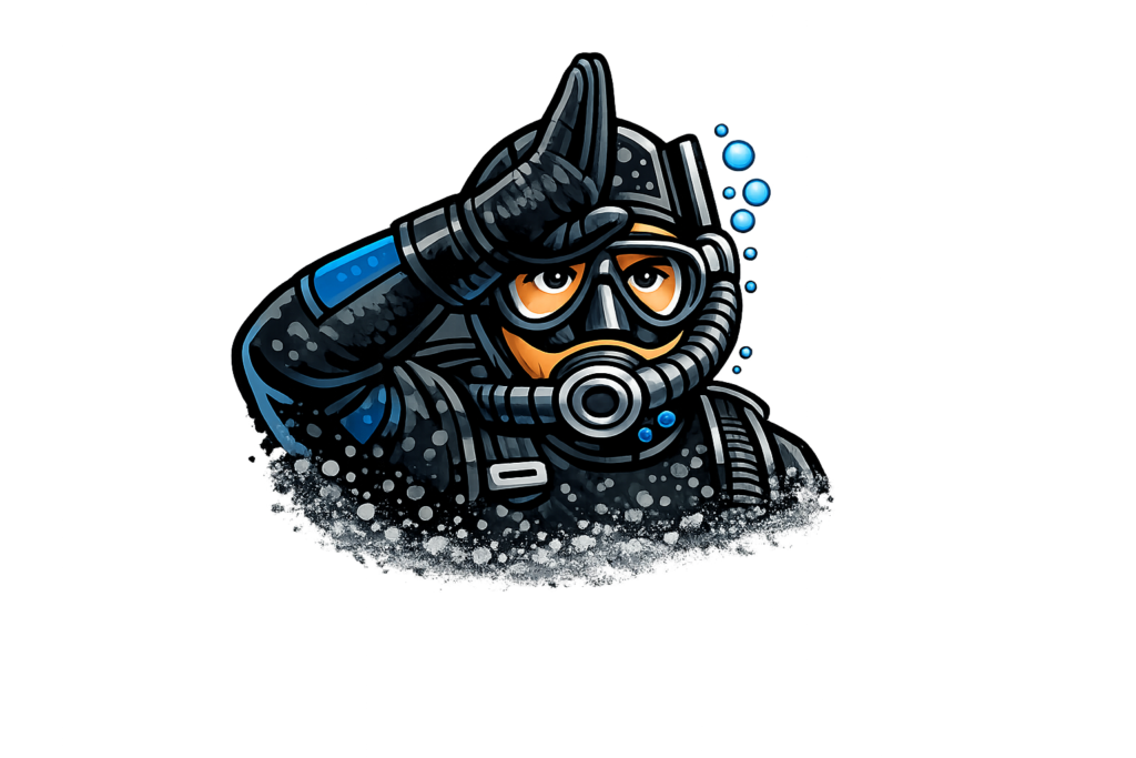 Segnale subacqueo di squalo – mano sulla fronte a forma di pinna